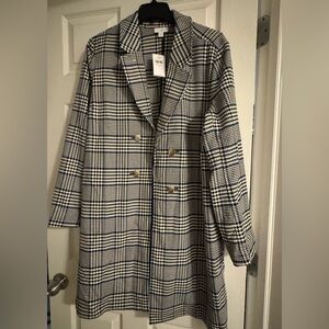J. Jill Black and White Checkered Trench Coat/Long Blazer